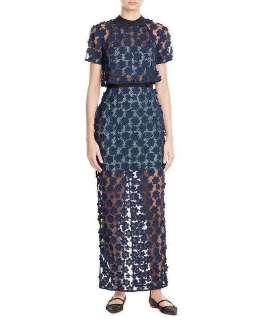 Self-Portrait Blue 60's Overlay Maxi Dress