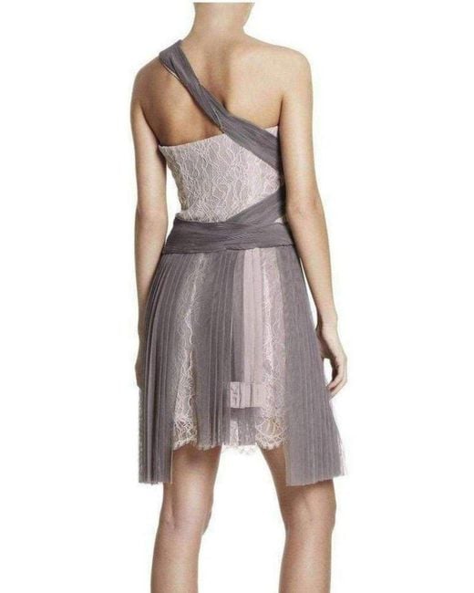 BCBGMAXAZRIA Red Pleated Contrast Lace Dress