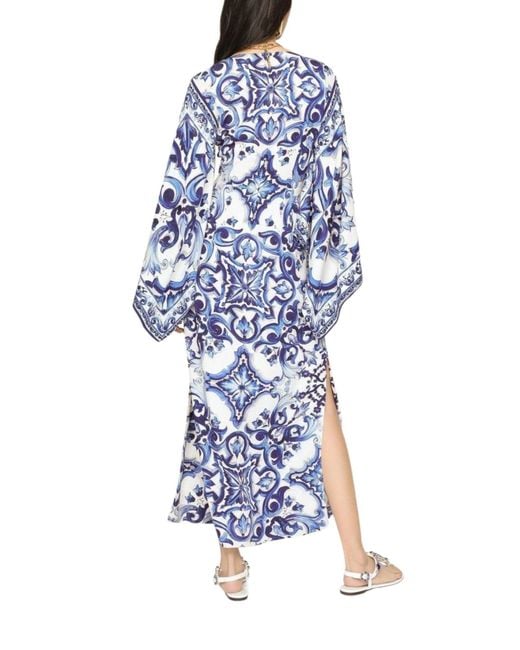 Dolce & Gabbana Blue Blu Mediterraneo Silk Chiffon Kimono Dress