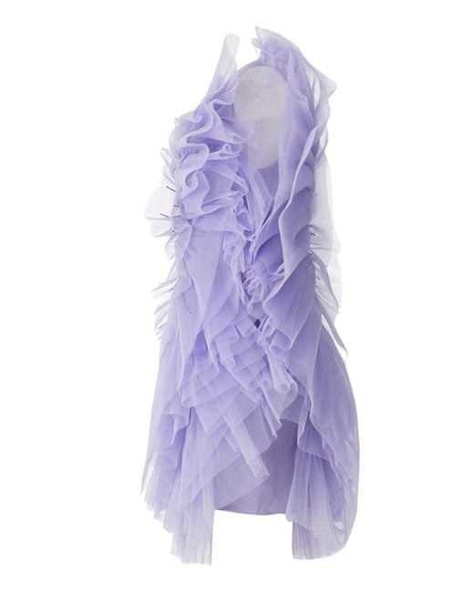 Pamella Roland Purple Pleated Tulle Mini Dress