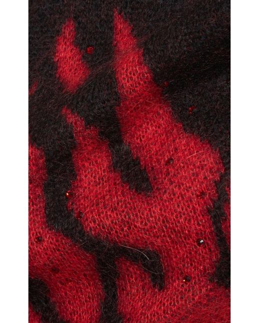 Alessandra Rich Red Flames Jacquard Knit Crop Top