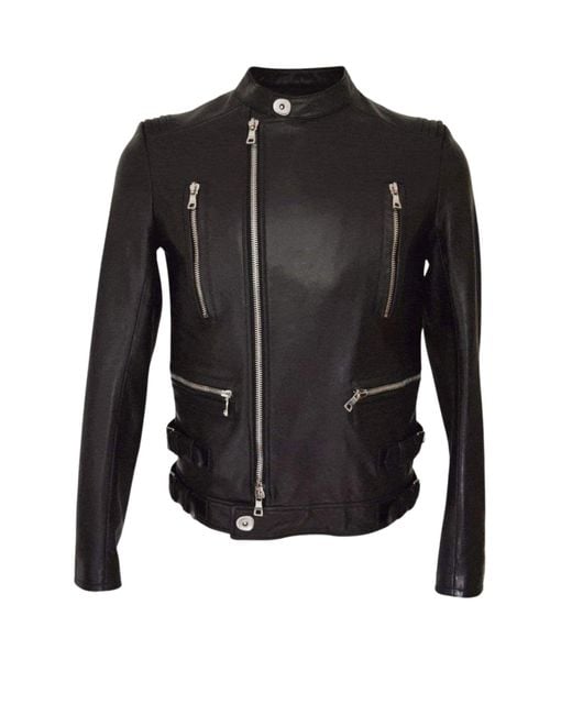 Balmain Black Leather Biker Jacket Fr 52 for men