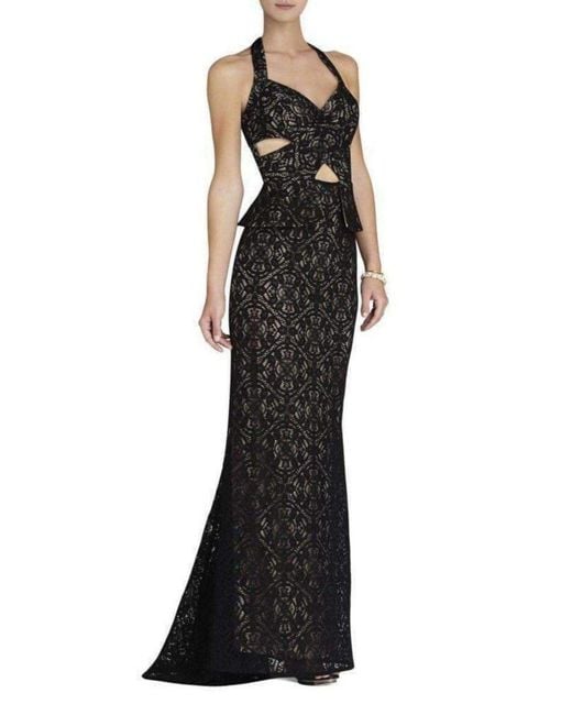 BCBGMAXAZRIA Daga Cutout Halter Black Gown Dress