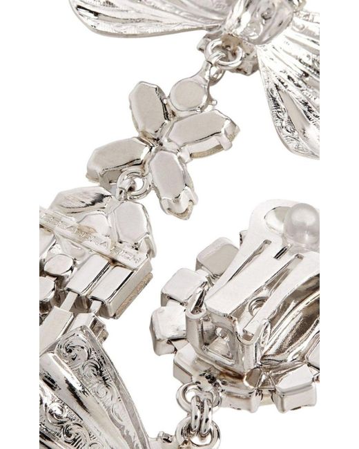 Alessandra Rich White Crystal Bow Drop Clip-on Earrings