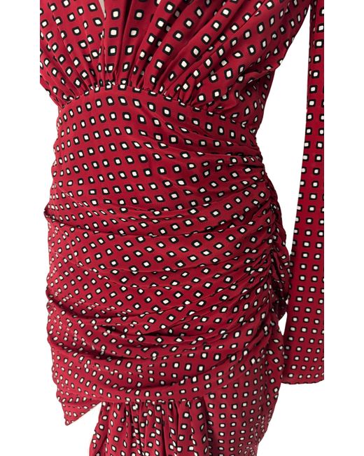 Alexandre Vauthier Red Asymmetric Hem Ruched V-neck Dress