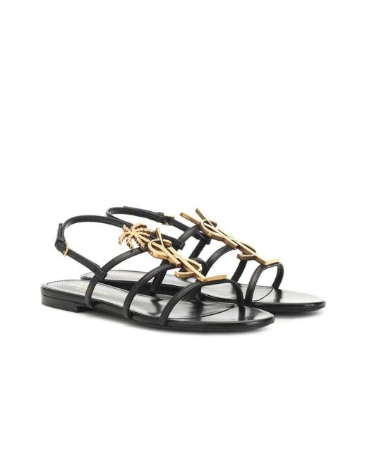 Saint Laurent Black Metal Monogram Cassandra Sandals It 36