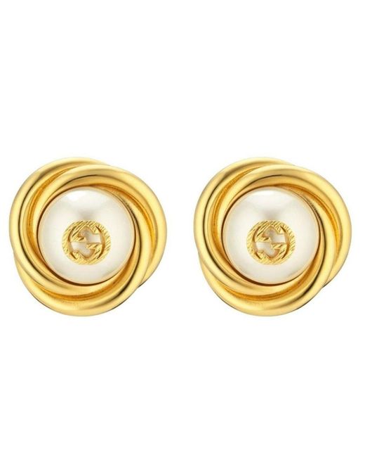 Gucci Metallic Gold-tone Double G Faux Pearl Clip-on Earrings