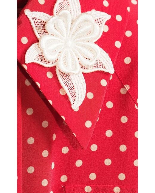 Alessandra Rich Red Polka Dot Print Silk Shirt Dress