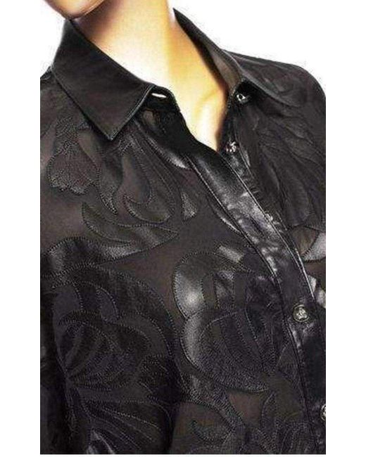 Versace Black Silk Cut Out Leather Applique Shirt It 42 (us 6)