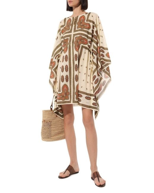 Gucci Natural Floral Cotton Printed Midi Kaftan Dress