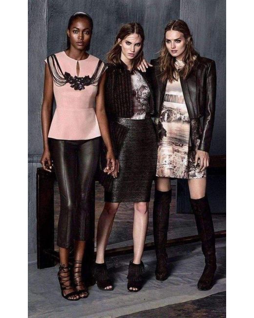 BCBGMAXAZRIA Pink Virginie Beaded Fringe Peplum Top