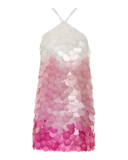 DES_PHEMMES Pink Paillette Sequinned Mesh Halter Mini Dress