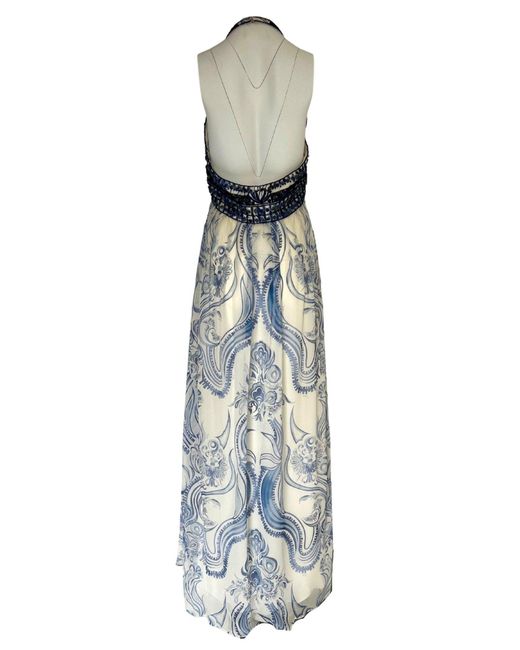 Emilio Pucci Blue Greek Bleach Lazurite Silk Halter Gown Dress