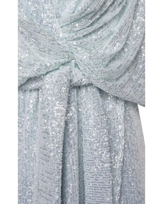 Kiton Blue Micro Sequin Column Dress With Draped Overlay