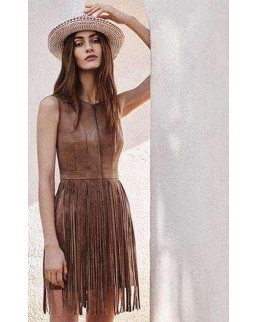 BCBGMAXAZRIA Brown Hamin Fringe Faux Suede Vest Dress