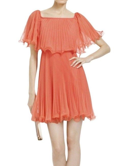 BCBGMAXAZRIA Orange Galia Shalom Sunburst Pleated Dress