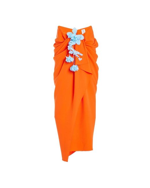 Rosie Assoulin Orange Sarong Double Faced Georgette Silk Skirt