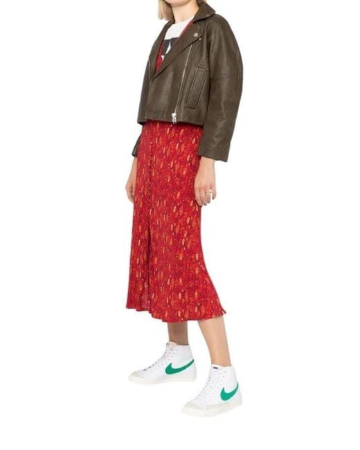 Ganni Green Leather Cropped Biker Jacket