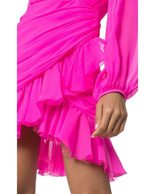 Giambattista Valli Pink Ruched Neon Silk-chiffon Mini Dress