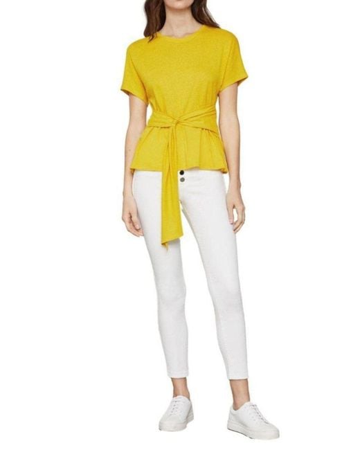 BCBGMAXAZRIA Yellow Linen Jersey Wrap Top