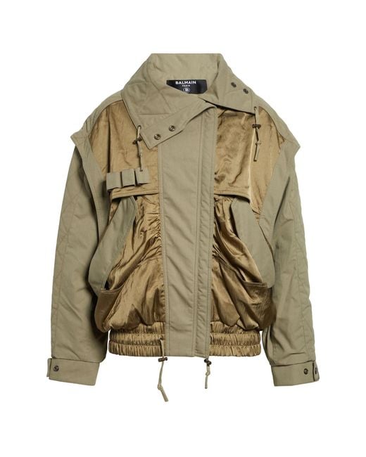 Balmain Green Twill Utility Bomber Jacket