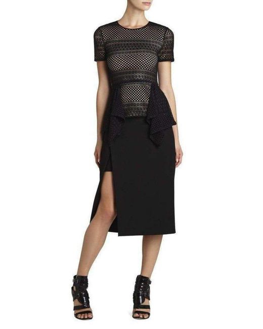 BCBGMAXAZRIA Black Vicktoria Mixed-knit Peplum Top