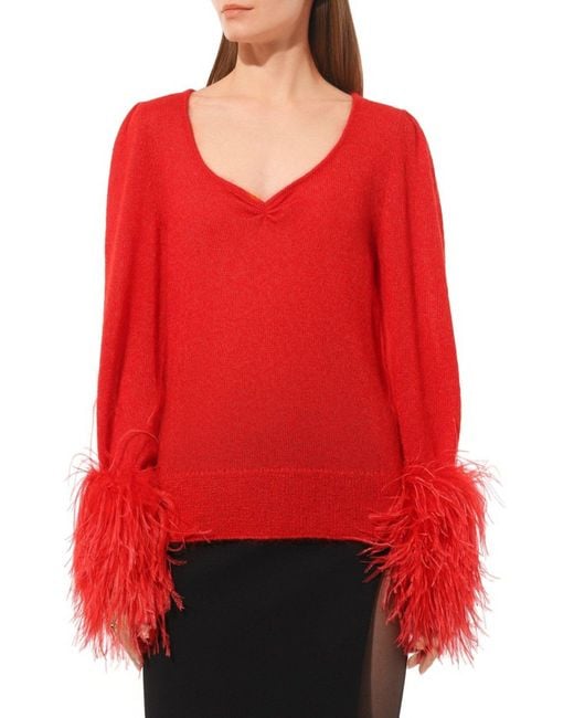 Gucci Red Feather Cuff Mohair Sweater