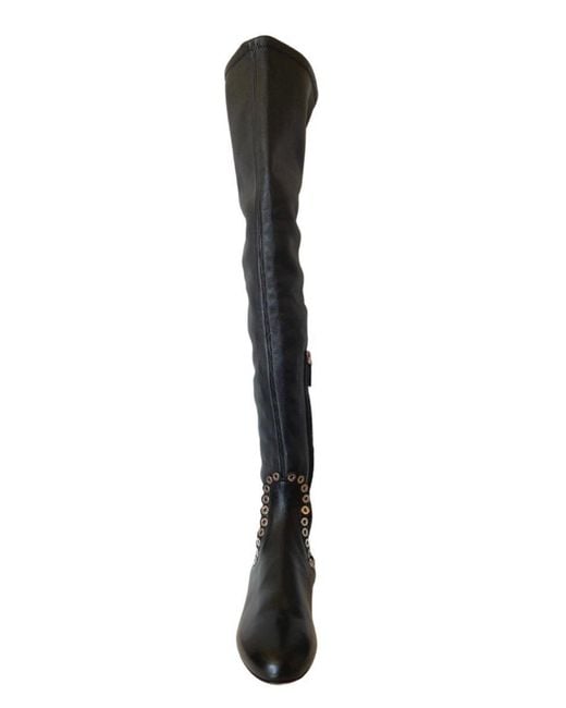 Alaïa Black Over Knee Studded Flat Boots