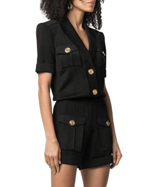 Balmain Black Peak Lapel Knitted Jumpsuit Fr 42 (us 10)