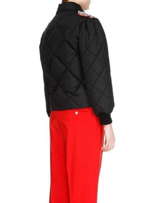 Gucci Black Embroidered Quilted Bomber Jacket It 38 (us 2)