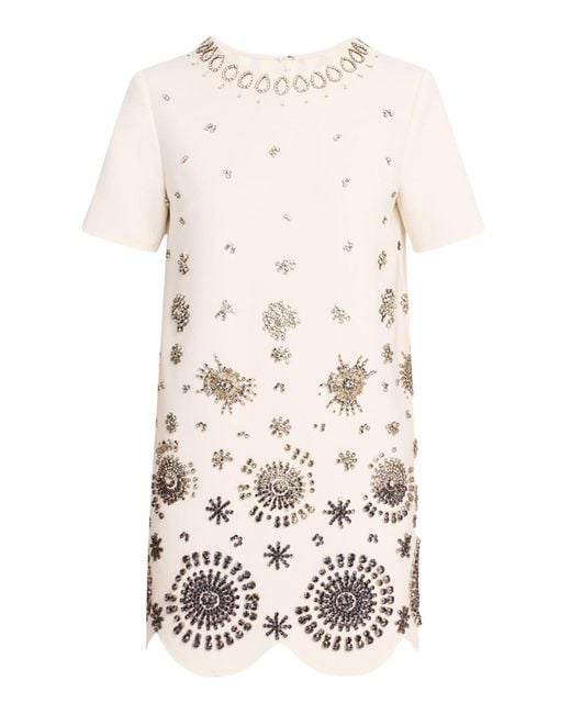 Oscar de la Renta Natural Crystal Medallion Shift Dress