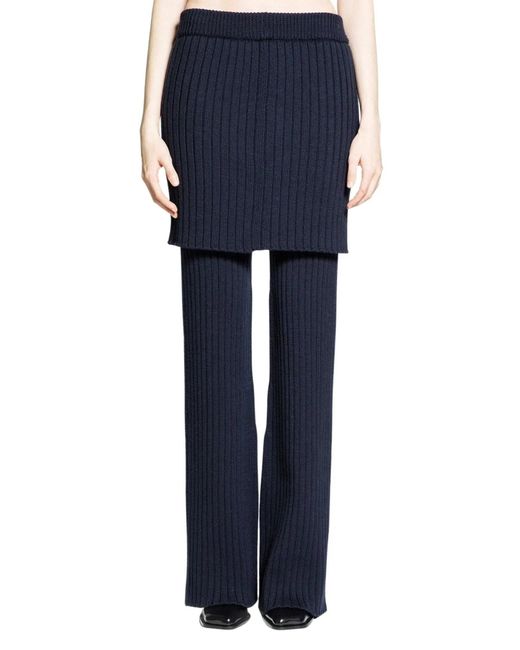 Loewe Blue Layered-skirt Flared-leg Mid-rise Wool Trousers
