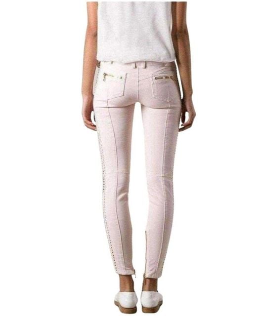 Balmain Pink Low Rise Lace Chains Biker Jeans Fr 40 (us 10)