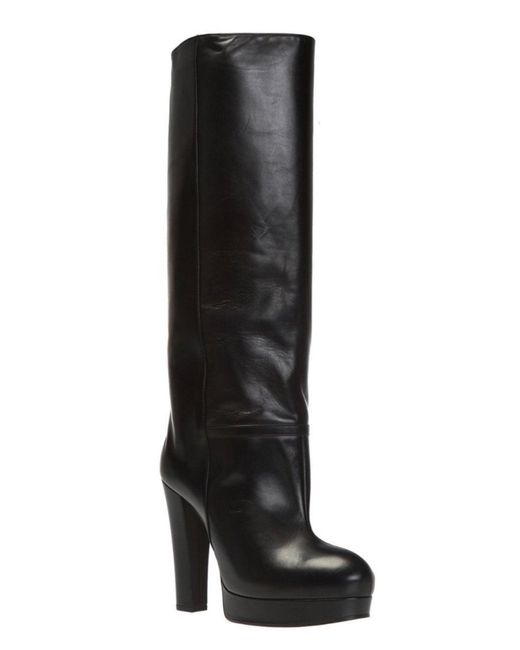 Gucci Black Leather Platform Knee High Boots