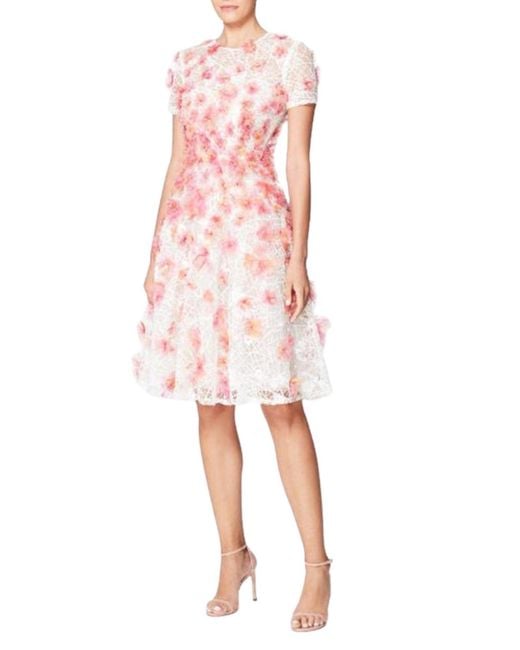 Pamella Roland Pink Floral-appliqued Lace Midi Dress