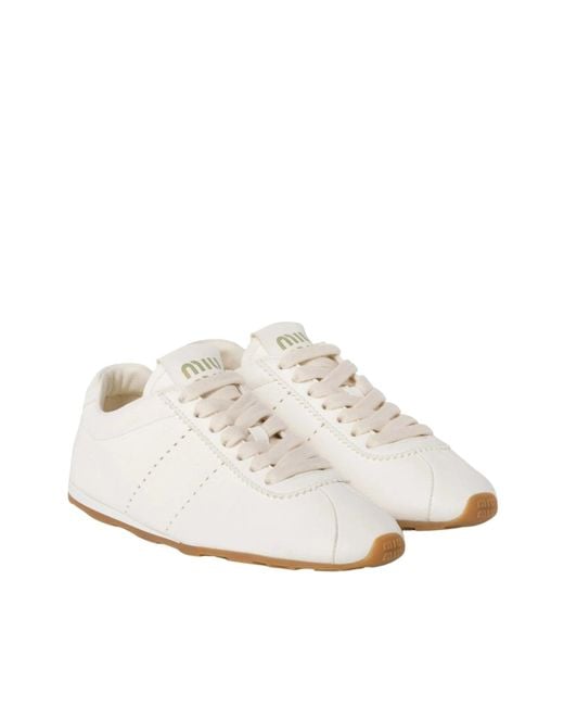 Miu Miu White Plume Nappa Leather Sneakers