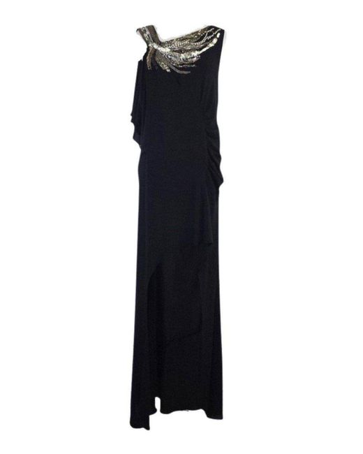 BCBGMAXAZRIA Black Beaded High Low Gown
