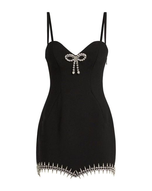 Area Black Crystal Spike Mini Dress