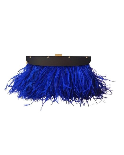 BCBGMAXAZRIA Portia Blue Feather-trim Lucite Clutch
