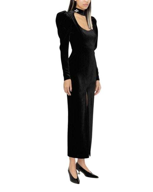 Alessandra Rich Black Puff-shoulders Velvet Gown