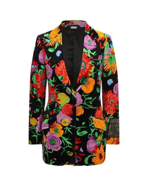 Gucci Green Floral Print Velvet Blazer