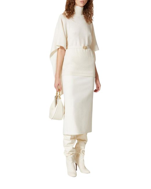 Valentino White Caped Virgin Wool Turtleneck Sweater