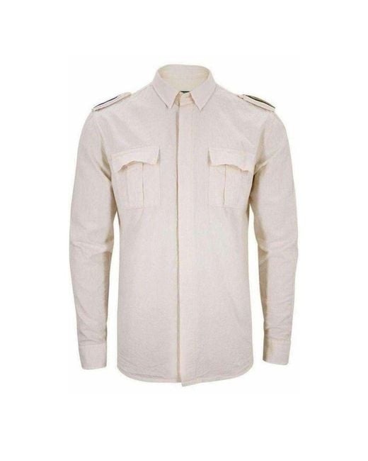 Balmain Gray Ecru Linen Military Shirt for men