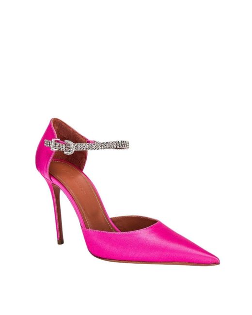 AMINA MUADDI Ursina Pink Satin Pumps