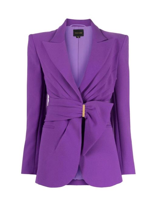 Zuhair Murad Purple Gathered Belted Blazer And Wide-leg Trousers Set