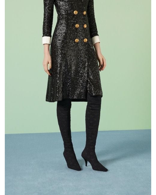 Gucci Black Demi Shimmer GG Over-the-knee Boots