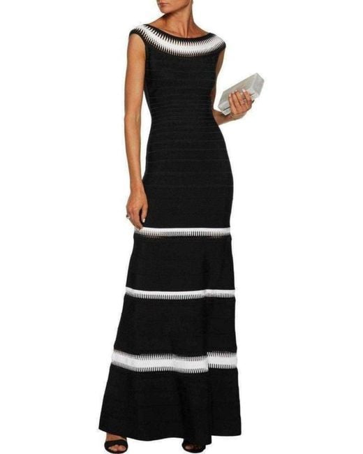 Hervé Léger Black Mariana Lattice Trimmed Bandage Gown
