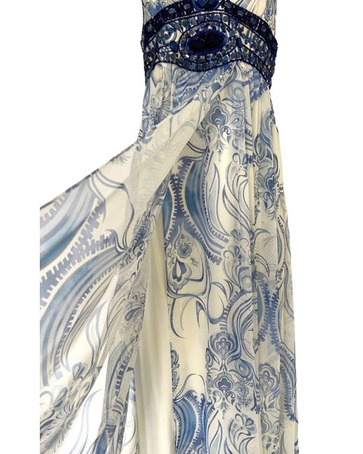 Emilio Pucci Blue Greek Bleach Lazurite Silk Halter Gown Dress
