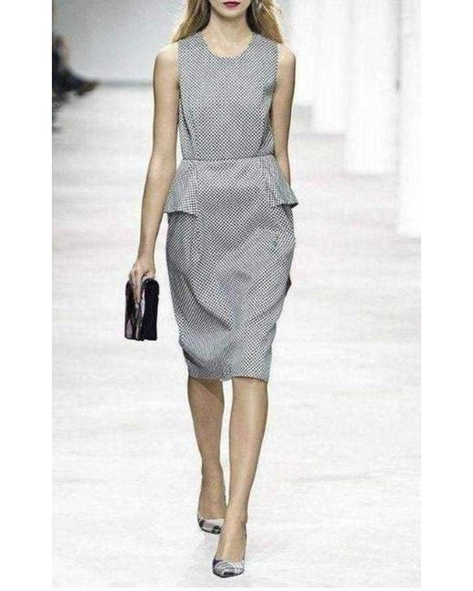 Dries Van Noten White Monochrome Silk Peplum Waist Dress