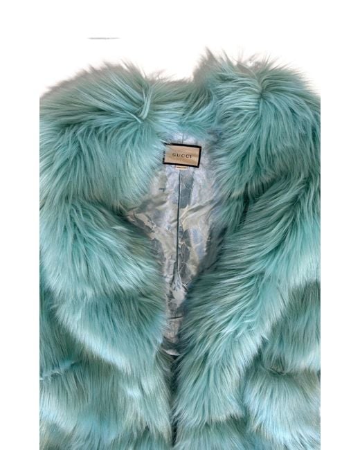 Gucci Green Faux Fur Coat In Mint Color